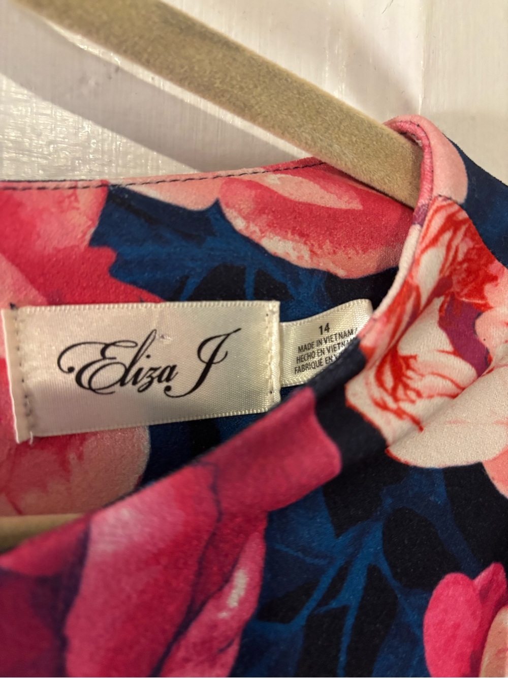 Eliza J Floral Shift Dress in Navy, Pink and Coral